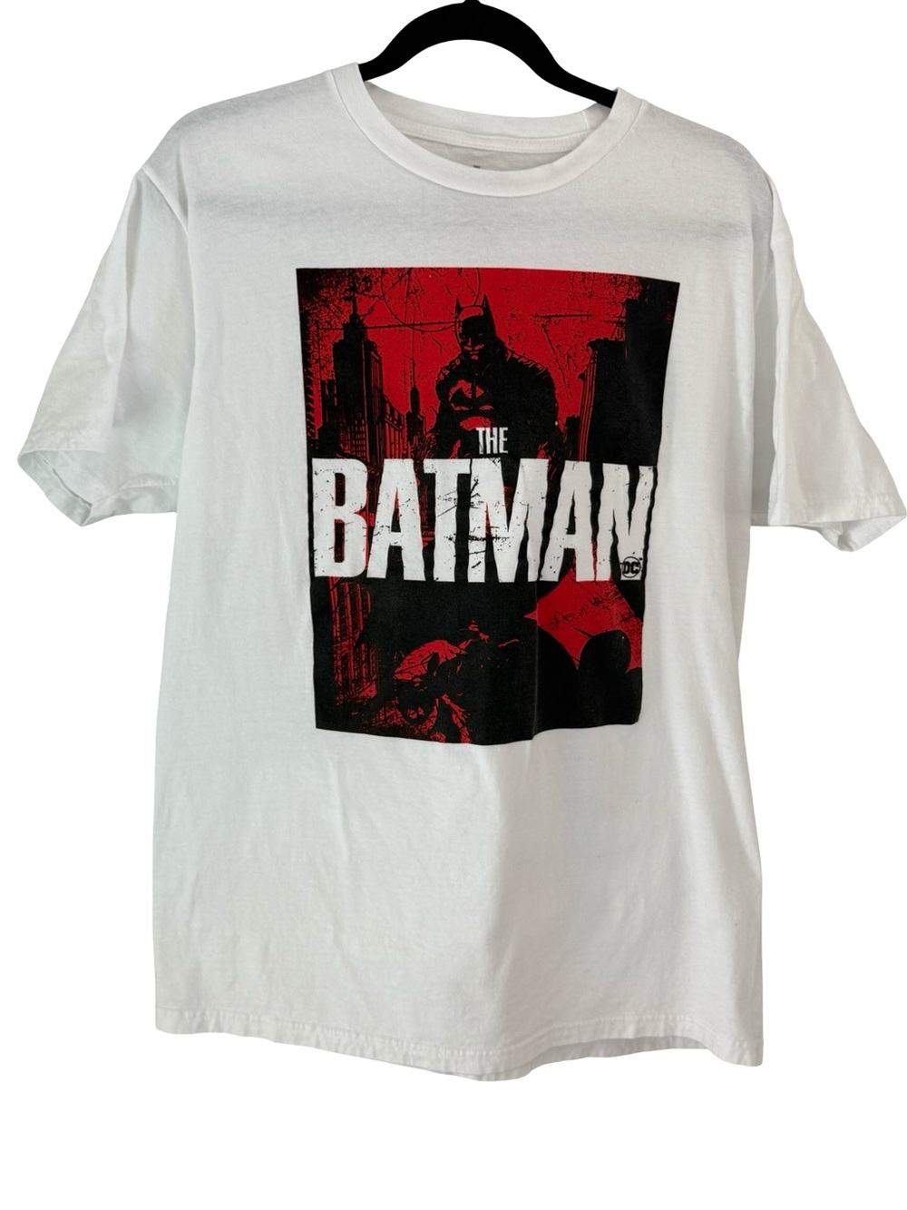 The Batman Graphic Tee Large White DC Comics Movie T Shirt 100% Cotton